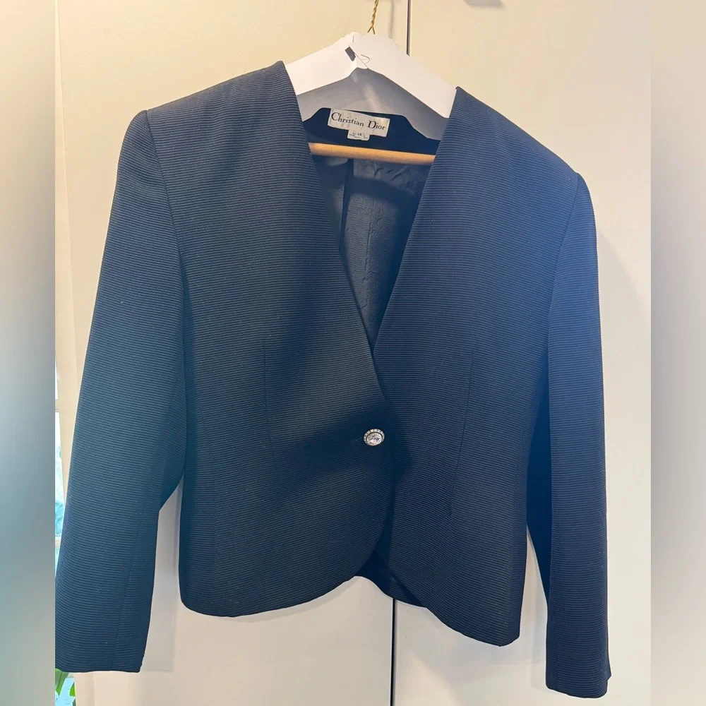 Vintage Christian Dior Black Blazer Jacket 100% Wool Size 14